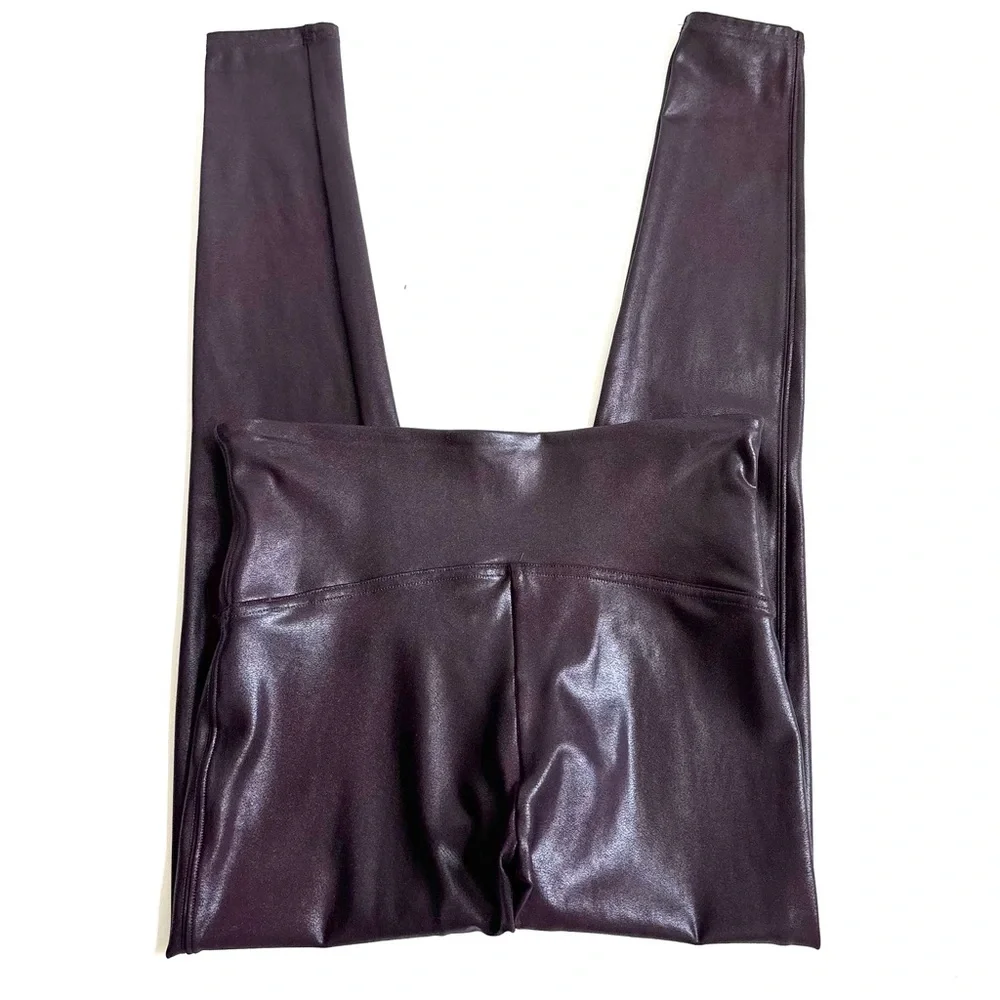 SPANX Faux Leather Leggings High-Waisted Wine Burgundy Size Large - Picture 2 of 16